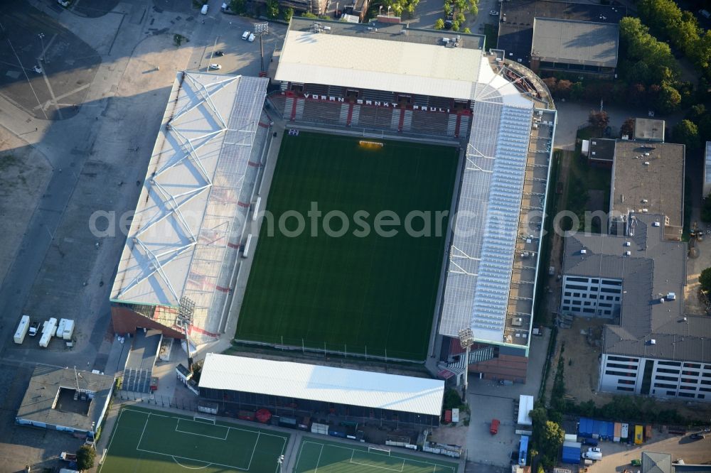 Aerial image Hamburg - View of the Hamburg Millerntor Stadium / St. Pauli stadium. The stadium is home to the first and 2 Soccer team of FC St. Pauli