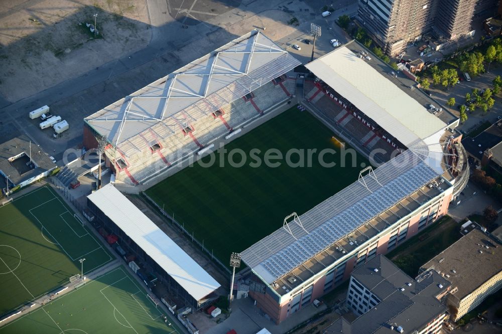 Aerial photograph Hamburg - View of the Hamburg Millerntor Stadium / St. Pauli stadium. The stadium is home to the first and 2 Soccer team of FC St. Pauli