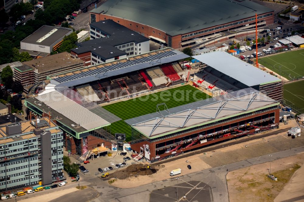 Aerial image Hamburg - Hamburg Millerntor Stadium / St. Pauli stadium. The stadium is home to the first and 2 Soccer team of FC St. Pauli