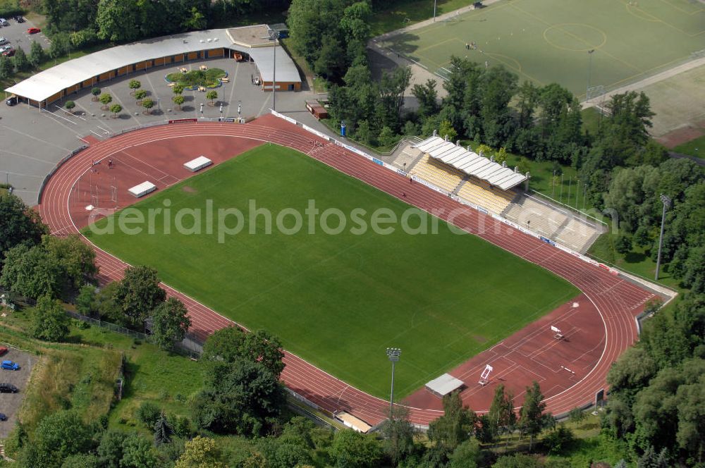 Aerial image Bautzen - Blick auf das Stadion Müllerwiese des FSV Budissa Bautzen e.V. Kontakt: Stadion Müllerwiese, Humboldtstraße 10, 02625 Bautzen, Tel. 0 35 91 / 30 45 35.