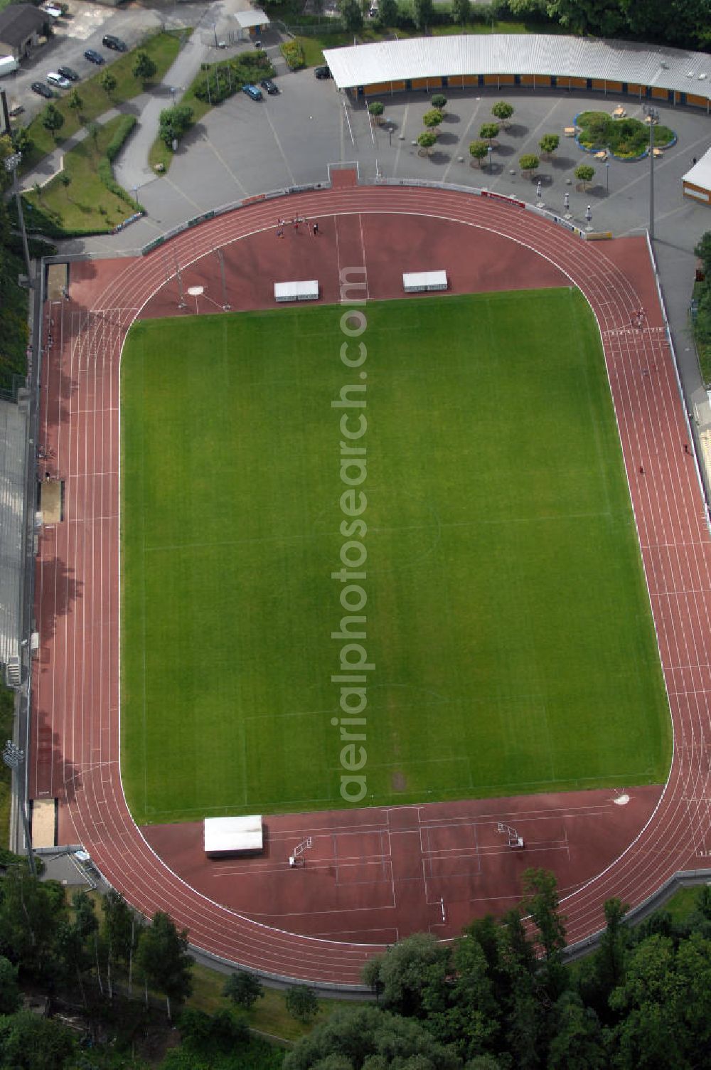 Aerial photograph Bautzen - Blick auf das Stadion Müllerwiese des FSV Budissa Bautzen e.V. Kontakt: Stadion Müllerwiese, Humboldtstraße 10, 02625 Bautzen, Tel. 0 35 91 / 30 45 35.