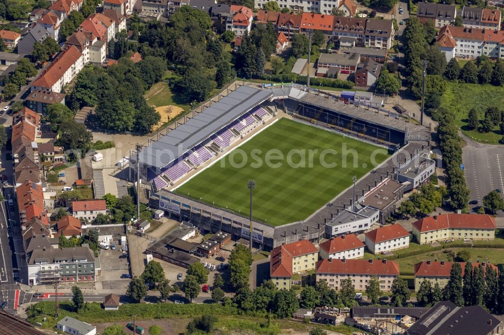 Osnabrück from the bird's eye view: Osnatel-ARENA Stadium (formerly Stadium at Bremen bridge or Piepenbrock Stadium) in Osnabrück in Lower Saxony