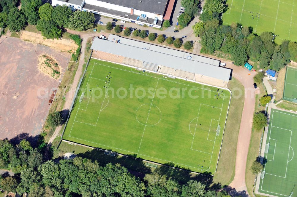 Saarbrücken from the bird's eye view: Das Stadion, Rasenplatz FC Sportfeld Saarbrücken, des 1. FC Saarbrücken. The Stadium, grass pitch FC Sportfeld Saarbrücken.