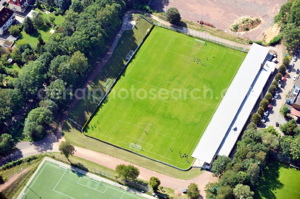 Aerial image Saarbrücken - Das Stadion, Rasenplatz FC Sportfeld Saarbrücken, des 1. FC Saarbrücken. The Stadium, grass pitch FC Sportfeld Saarbrücken.