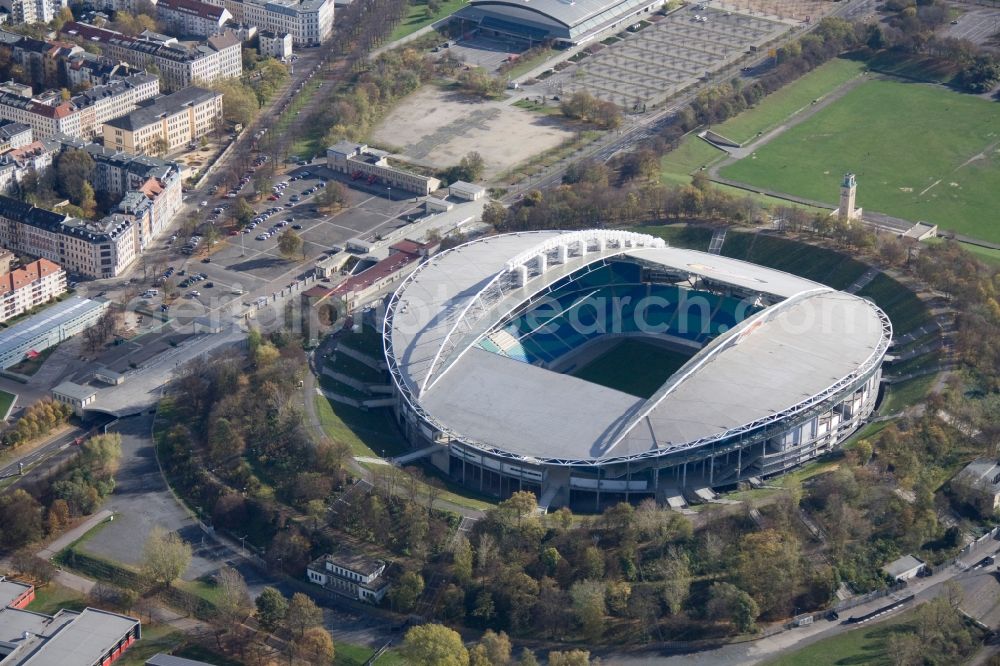 Aerial photograph Leipzig - The Red Bull Arena, formerly Central Stadium, is the largest stadium in Leipzig