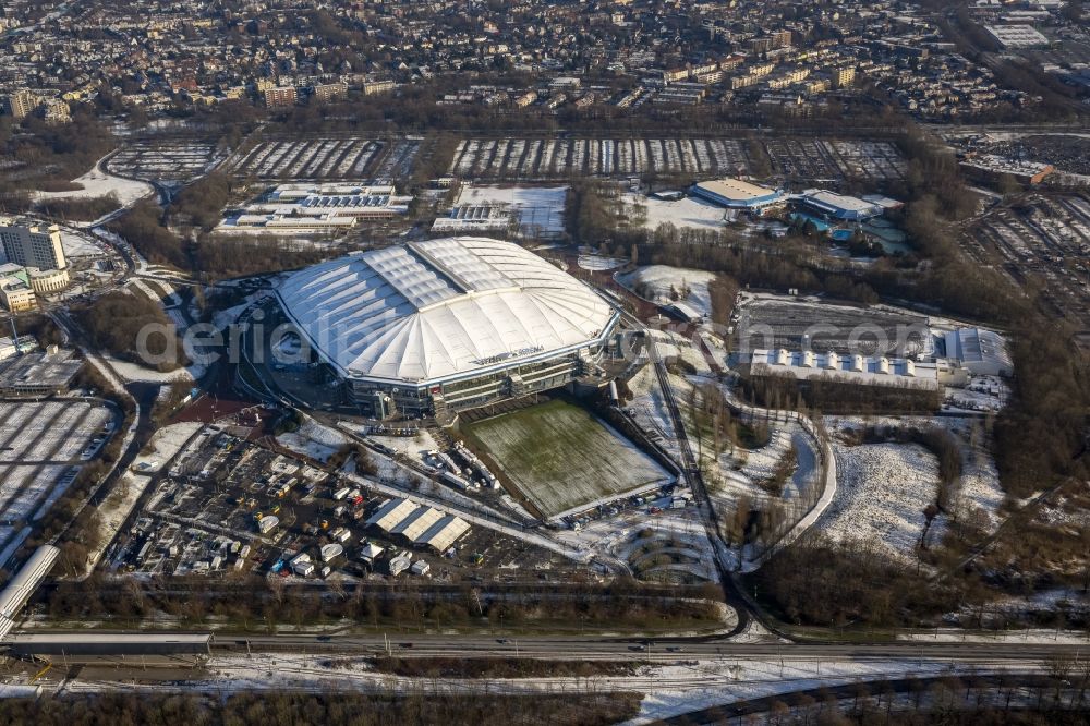 Gelsenkirchen from the bird's eye view: Stadium and Sports Park VELTINS Arena in Gelsenkirchen in North Rhine-Westphalia