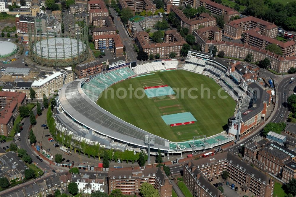 London from above - The Kia Oval Stadium is an international cricket ground in Kennington and the home ground of Surrey County Cricket Club of England, Great Britain