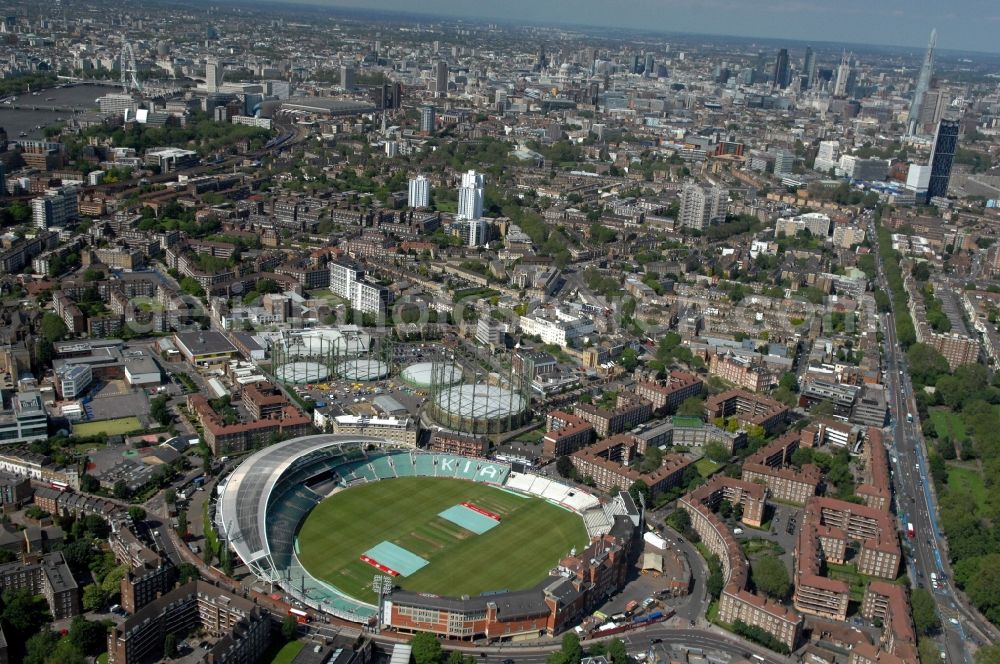 Aerial image London - The Kia Oval Stadium is an international cricket ground in Kennington and the home ground of Surrey County Cricket Club of England, Great Britain