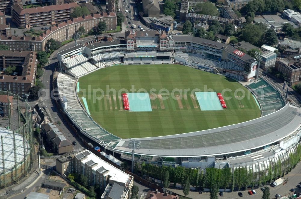 Aerial photograph London - The Kia Oval Stadium is an international cricket ground in Kennington and the home ground of Surrey County Cricket Club of England, Great Britain