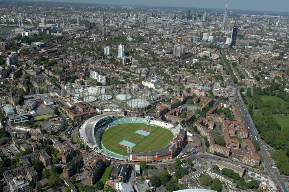 Aerial image London - The Kia Oval Stadium is an international cricket ground in Kennington and the home ground of Surrey County Cricket Club of England, Great Britain