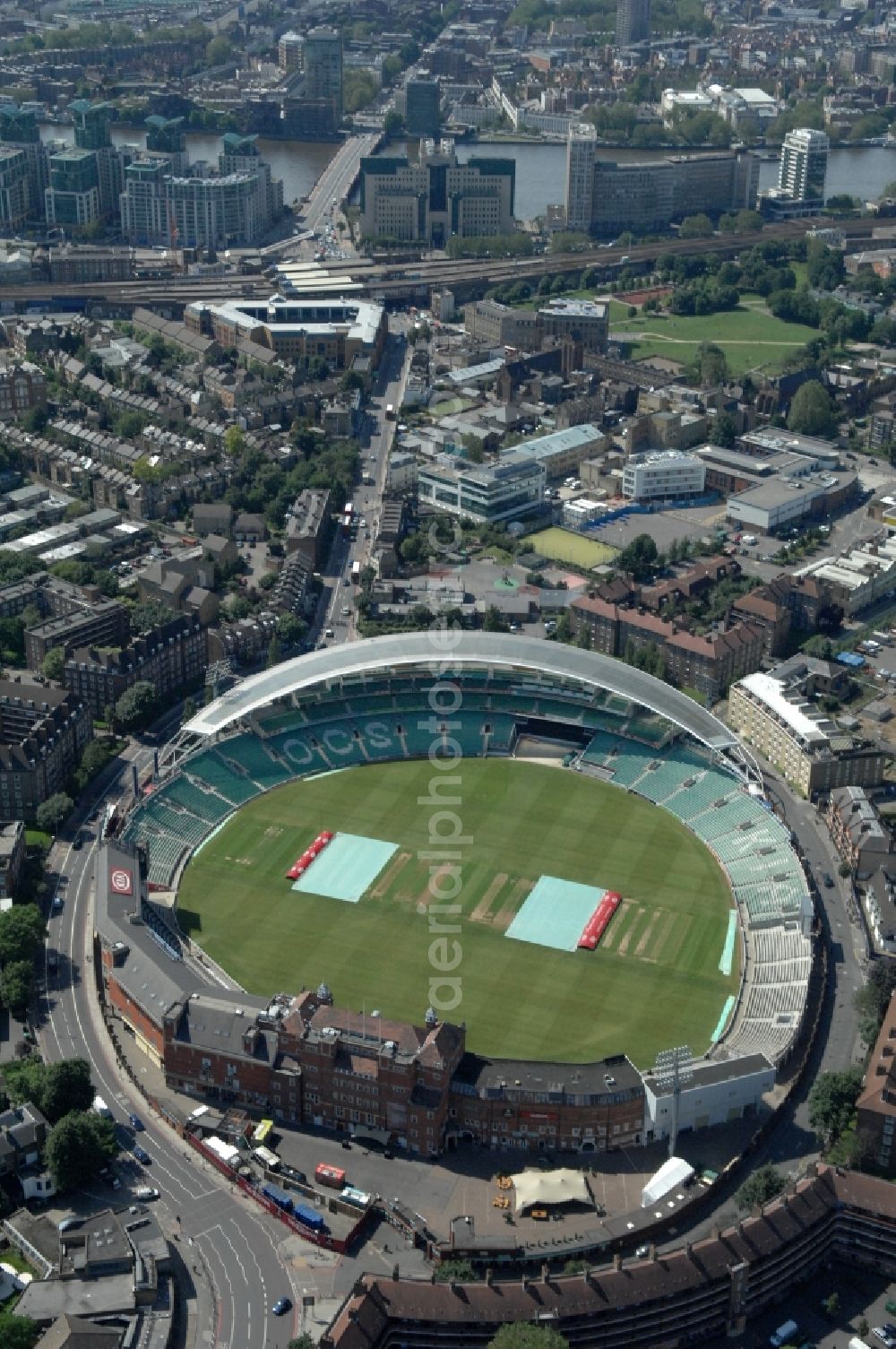 Aerial image London - The Kia Oval Stadium is an international cricket ground in Kennington and the home ground of Surrey County Cricket Club of England, Great Britain