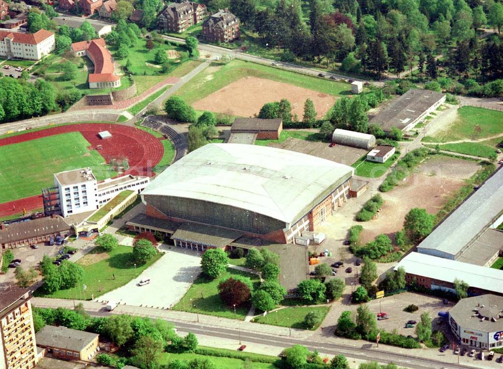 Aerial image Schwerin - Stadion und Stadthalle Schwerin SCHWERIN 10.Mai 2002