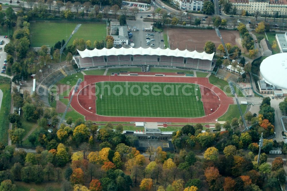 Erfurt from the bird's eye view: View of the stadium Erfurt, the play place of the FC red white Erfurt