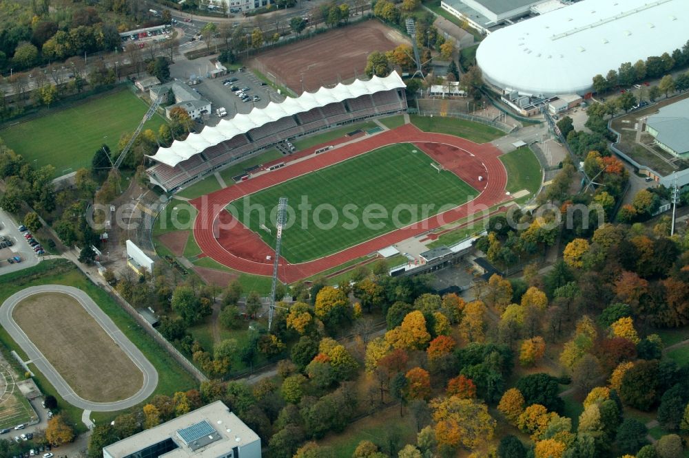 Aerial image Erfurt - View of the stadium Erfurt, the play place of the FC red white Erfurt