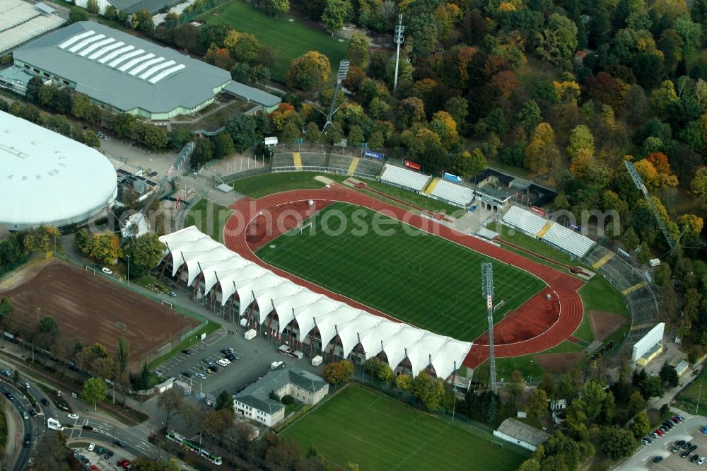 Erfurt from above - View of the stadium Erfurt, the play place of the FC red white Erfurt