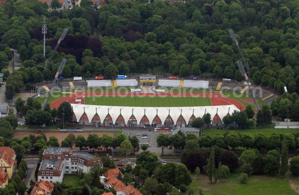 Erfurt from the bird's eye view: View of the stadium Erfurt, the play place of the FC red white Erfurt