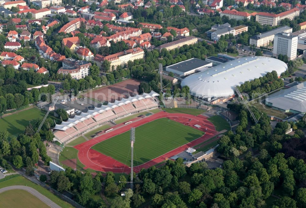 Erfurt from the bird's eye view: View of the stadium Erfurt, the play place of the FC red white Erfurt