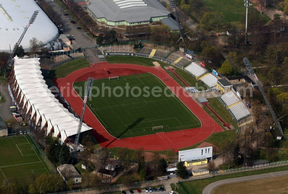 Aerial image Erfurt - View of the stadium Erfurt, the play place of the FC red white Erfurt