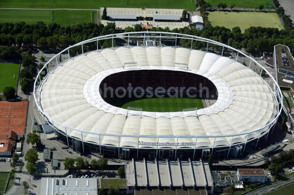 Aerial image Stuttgart - Sports facility grounds of the Arena stadium in Stuttgart in the state Baden-Wuerttemberg