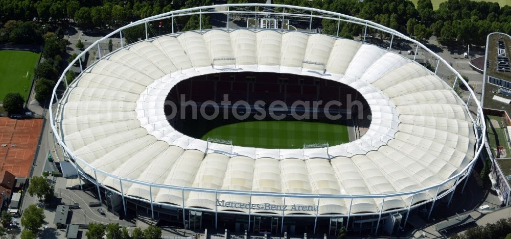 Aerial photograph Stuttgart - Sports facility grounds of the Arena stadium in Stuttgart in the state Baden-Wuerttemberg