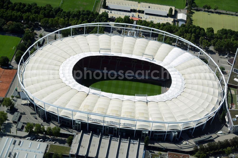 Stuttgart from above - Sports facility grounds of the Arena stadium in Stuttgart in the state Baden-Wuerttemberg