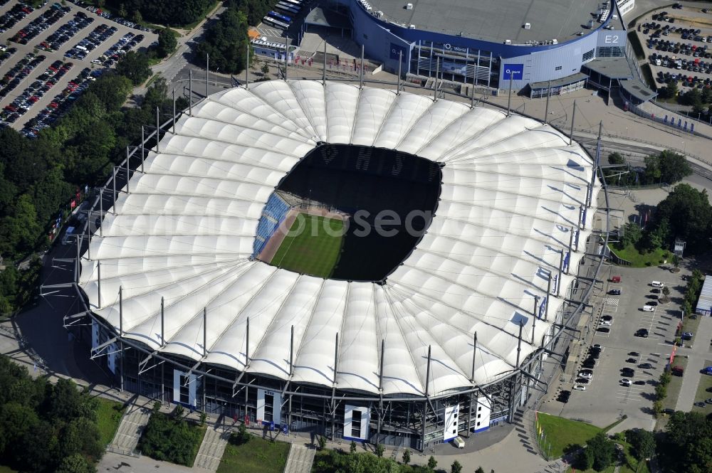 Hamburg from above - The stadium Volksparkstadion is the home ground of German Bundesliga club HSV