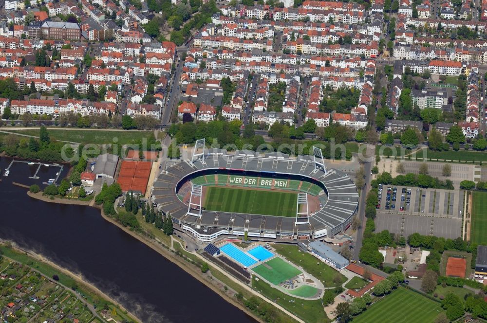 Bremen from above - Das Weserstadion in Bremen - das Stadion des Fußball-Bundesligisten Werder Bremen.// The Weser Stadium in Bremen, the stadium of the Bundesliga club Werder Bremen.