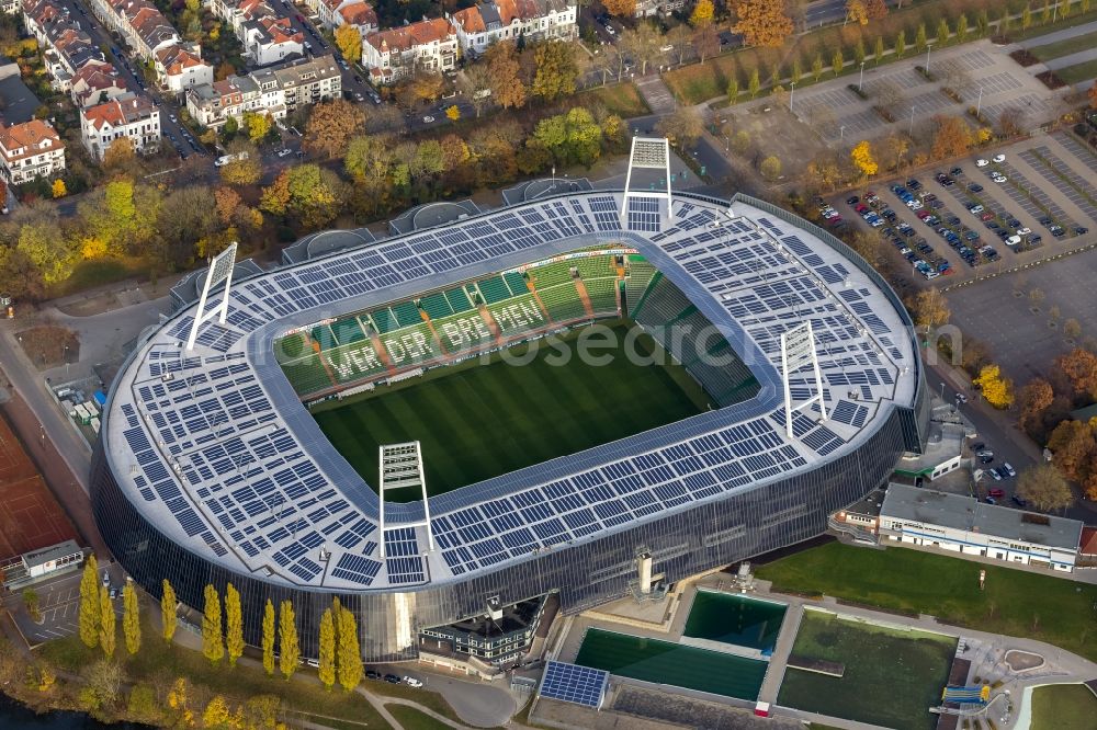 Bremen from above - The Weser Stadium in Bremen, the stadium of the Bundesliga club Werder Bremen