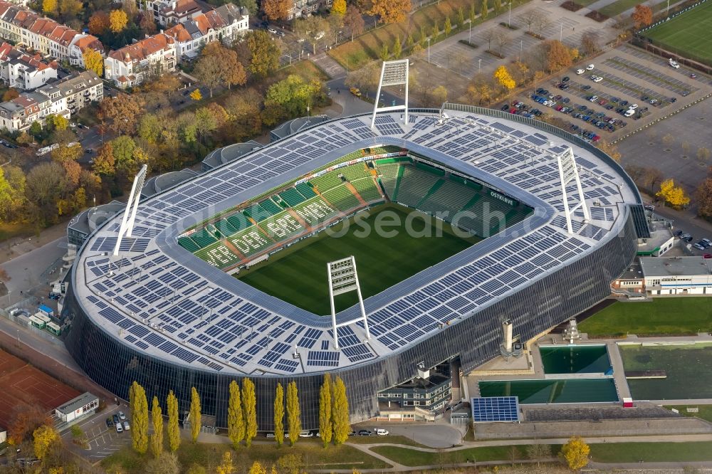 Aerial image Bremen - The Weser Stadium in Bremen, the stadium of the Bundesliga club Werder Bremen