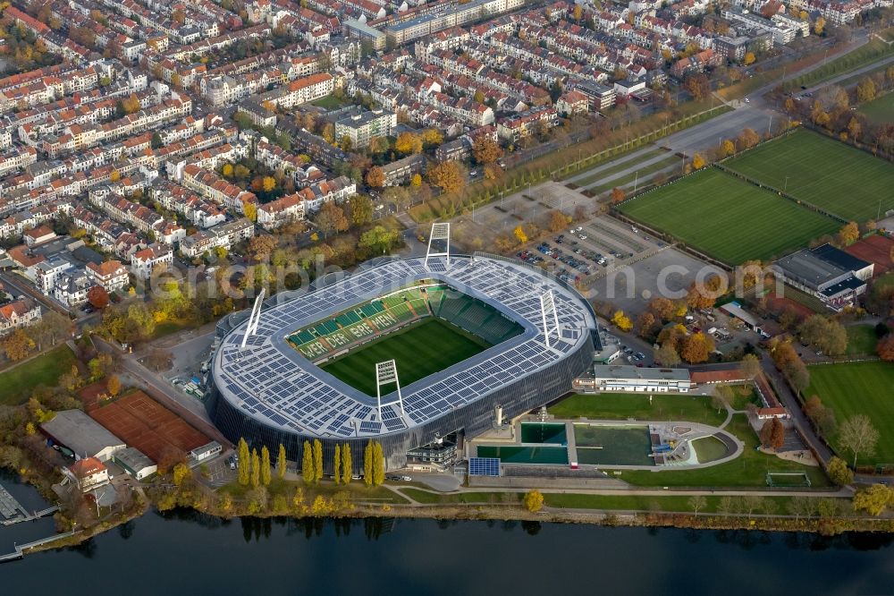 Aerial photograph Bremen - The Weser Stadium in Bremen, the stadium of the Bundesliga club Werder Bremen