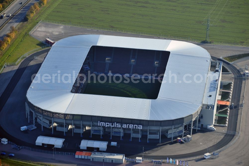 Augsburg from the bird's eye view: WWK formerly SGL Arena stadium of the football club FC Augsburg in Bavaria, Germany