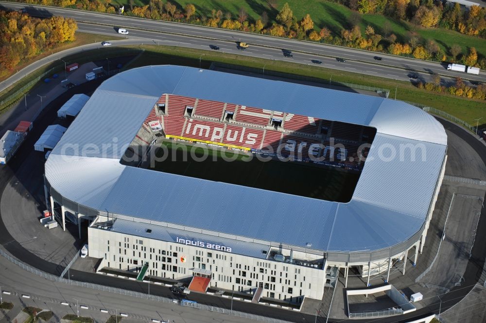 Aerial image Augsburg - WWK formerly SGL Arena stadium of the football club FC Augsburg in Bavaria, Germany