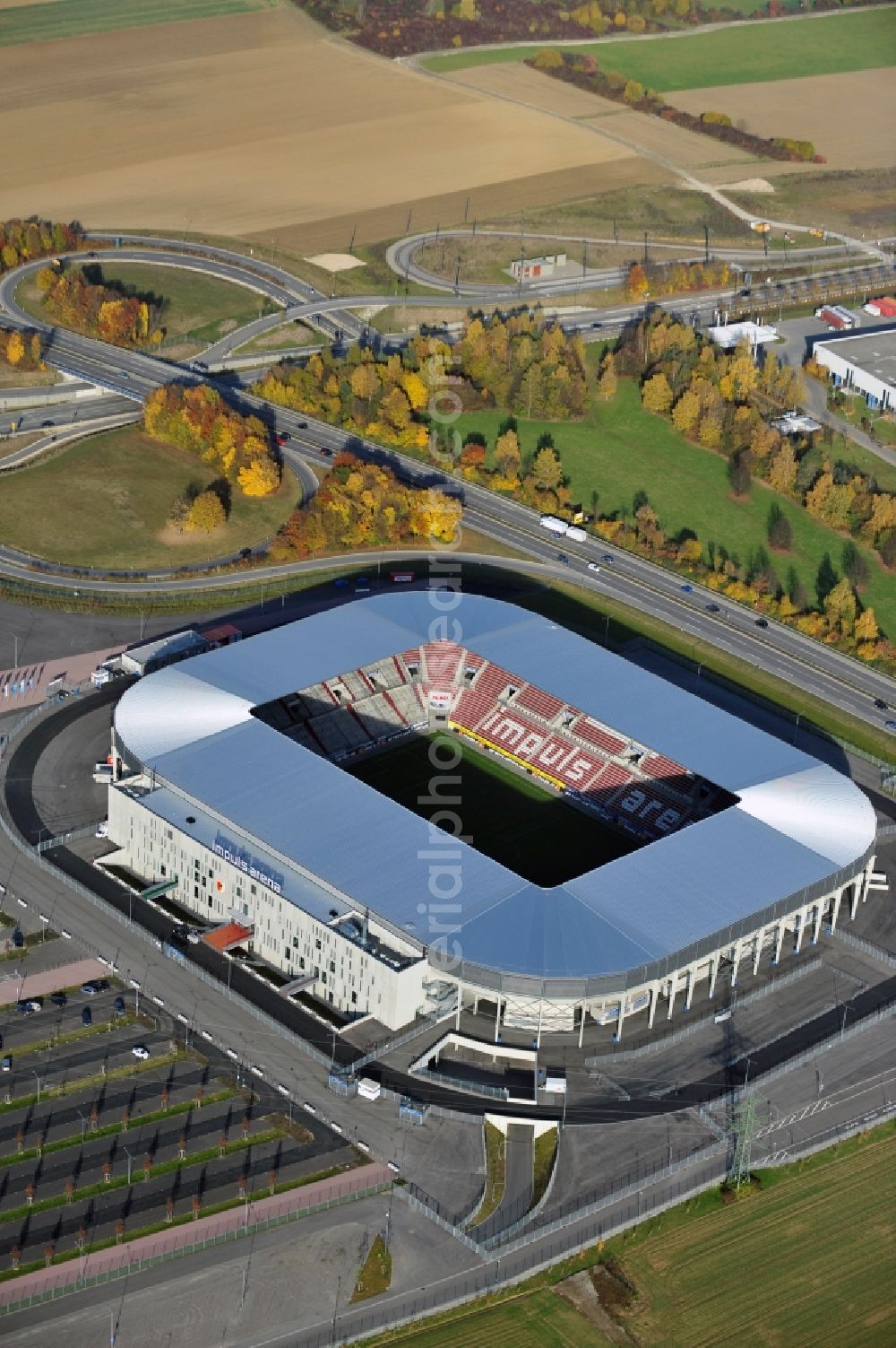 Augsburg from above - WWK formerly SGL Arena stadium of the football club FC Augsburg in Bavaria, Germany