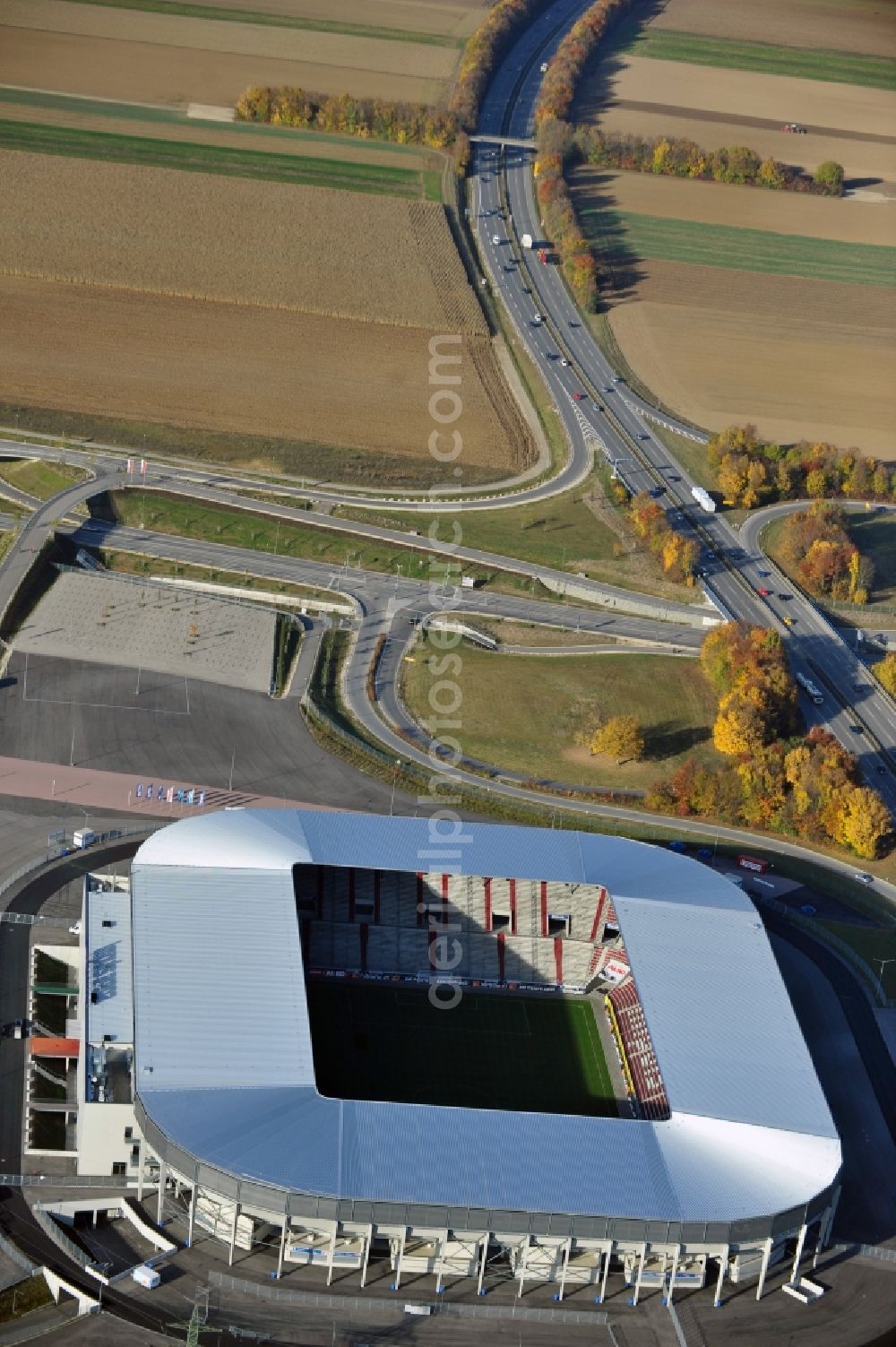 Augsburg from the bird's eye view: WWK formerly SGL Arena stadium of the football club FC Augsburg in Bavaria, Germany