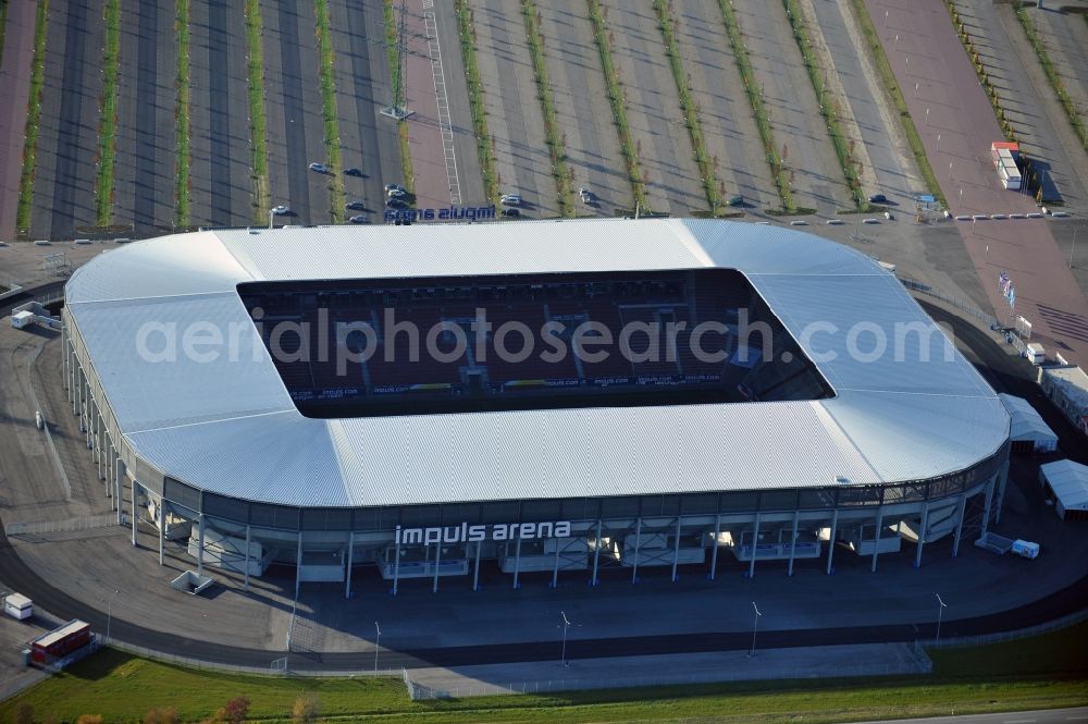 Aerial photograph Augsburg - WWK formerly SGL Arena stadium of the football club FC Augsburg in Bavaria, Germany