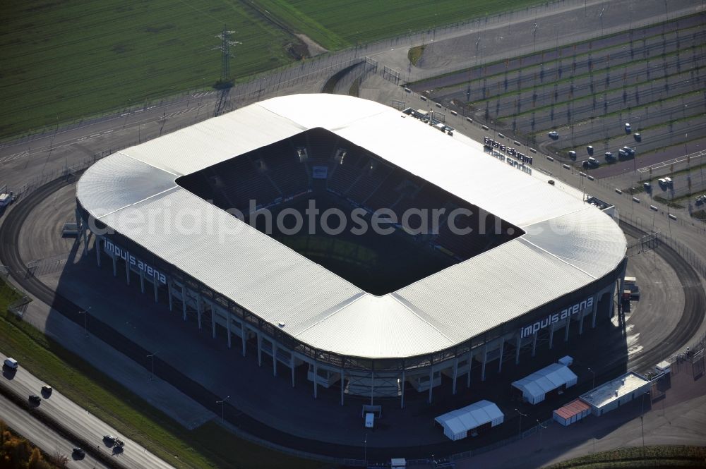 Augsburg from above - WWK formerly SGL Arena stadium of the football club FC Augsburg in Bavaria, Germany