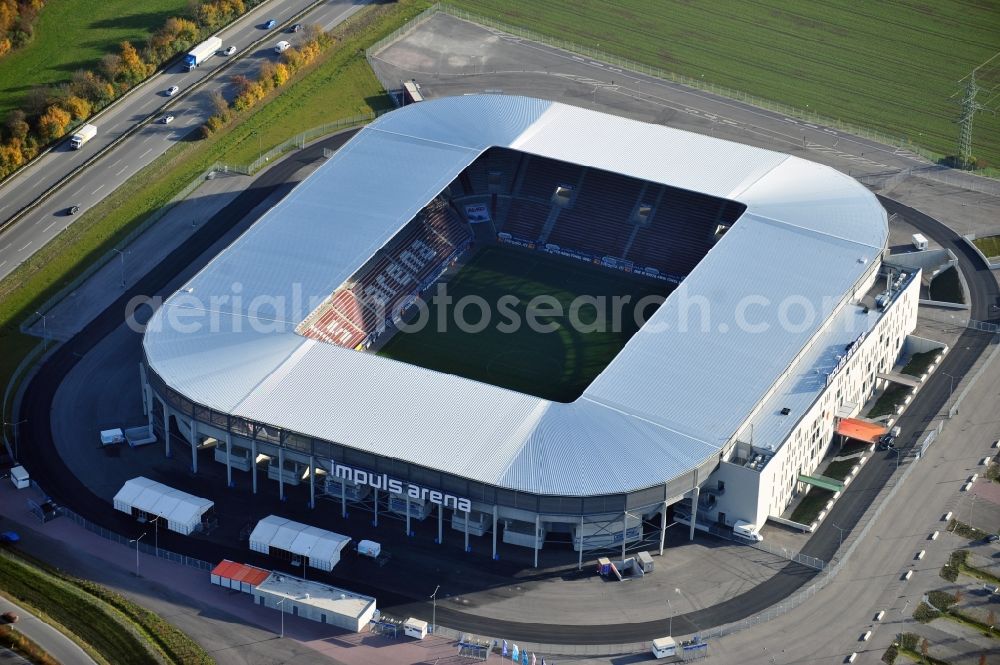 Augsburg from above - WWK formerly SGL Arena stadium of the football club FC Augsburg in Bavaria, Germany