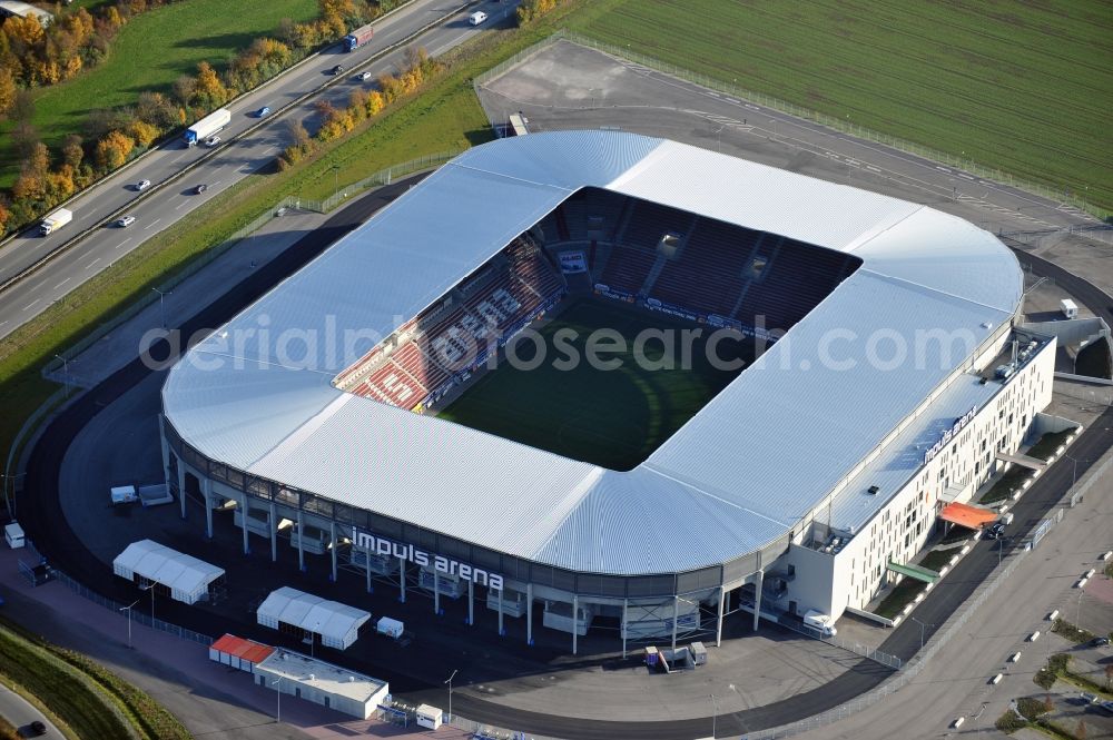 Augsburg from the bird's eye view: WWK formerly SGL Arena stadium of the football club FC Augsburg in Bavaria, Germany