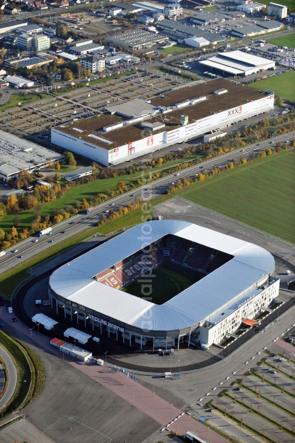 Aerial image Augsburg - WWK formerly SGL Arena stadium of the football club FC Augsburg in Bavaria, Germany