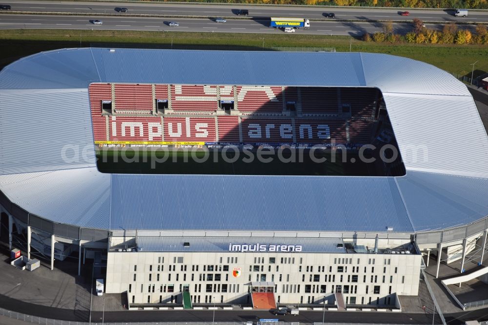 Aerial photograph Augsburg - WWK formerly SGL Arena stadium of the football club FC Augsburg in Bavaria, Germany