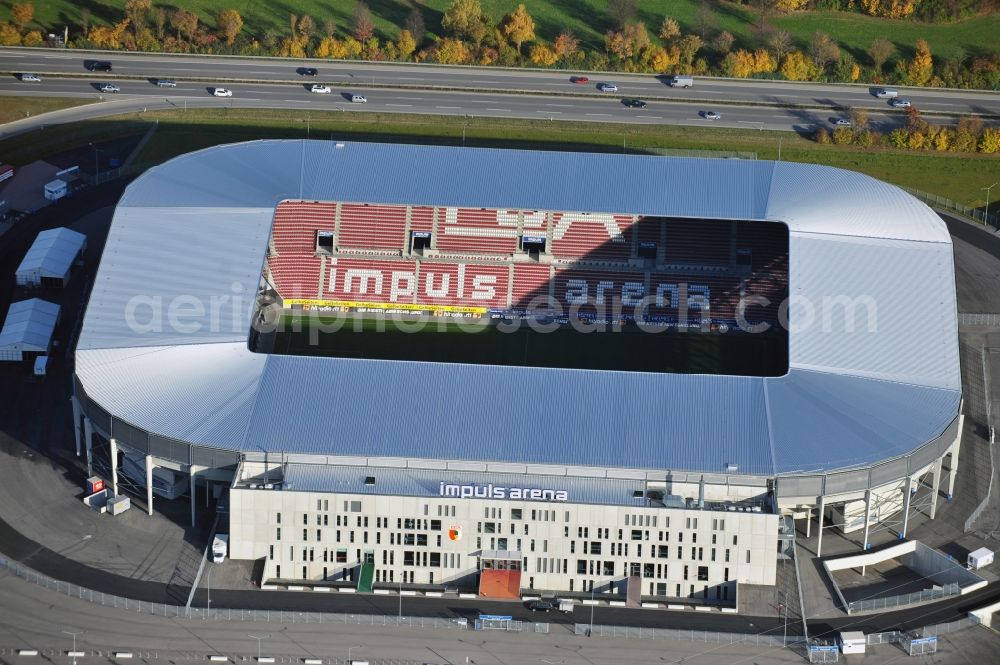 Augsburg from above - WWK formerly SGL Arena stadium of the football club FC Augsburg in Bavaria, Germany