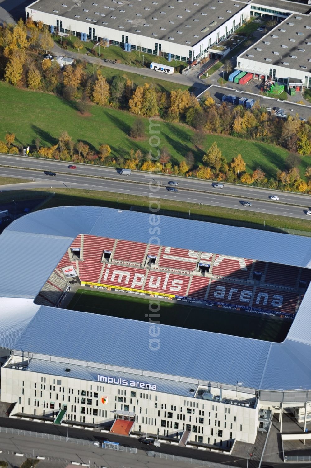 Augsburg from the bird's eye view: WWK formerly SGL Arena stadium of the football club FC Augsburg in Bavaria, Germany