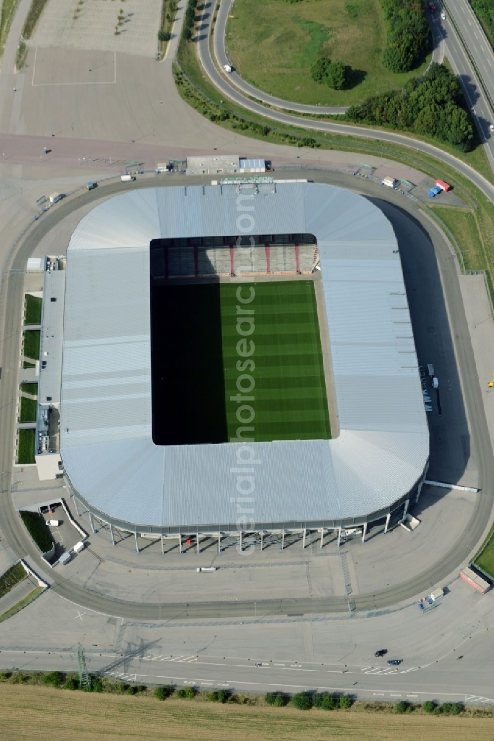 Augsburg from above - WWK formerly SGL Arena stadium of the football club FC Augsburg in Bavaria, Germany