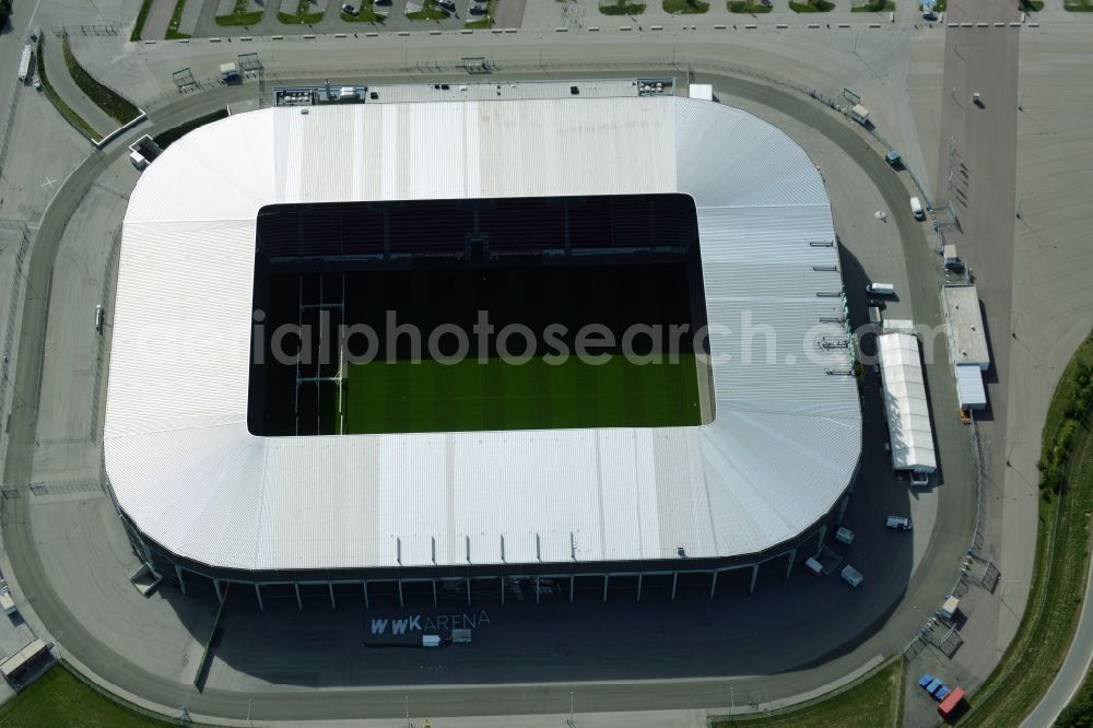 Aerial photograph Augsburg - WWK formerly SGL Arena stadium of the football club FC Augsburg in Bavaria, Germany