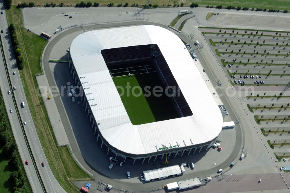 Augsburg from the bird's eye view: WWK formerly SGL Arena stadium of the football club FC Augsburg in Bavaria, Germany