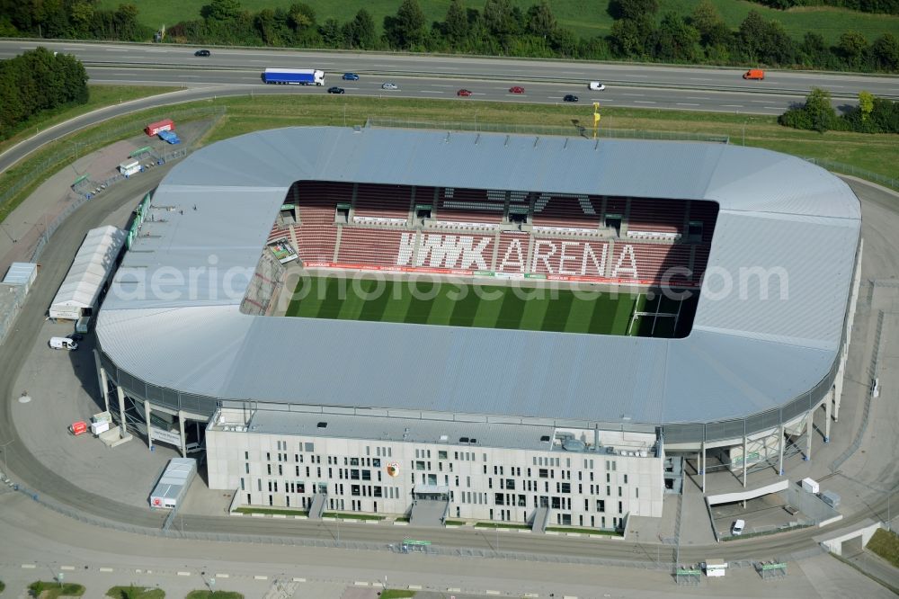 Aerial photograph Augsburg - WWK formerly SGL Arena stadium of the football club FC Augsburg in Bavaria, Germany