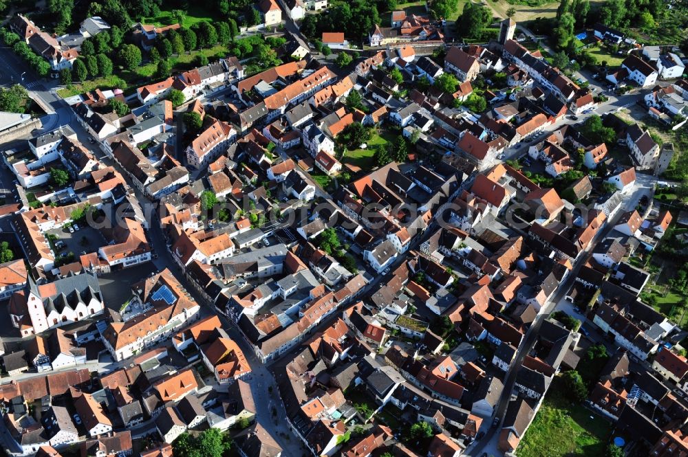 Babenhausen from the bird's eye view: View of the old town and downtown of Babenhausen in the state of Hesse