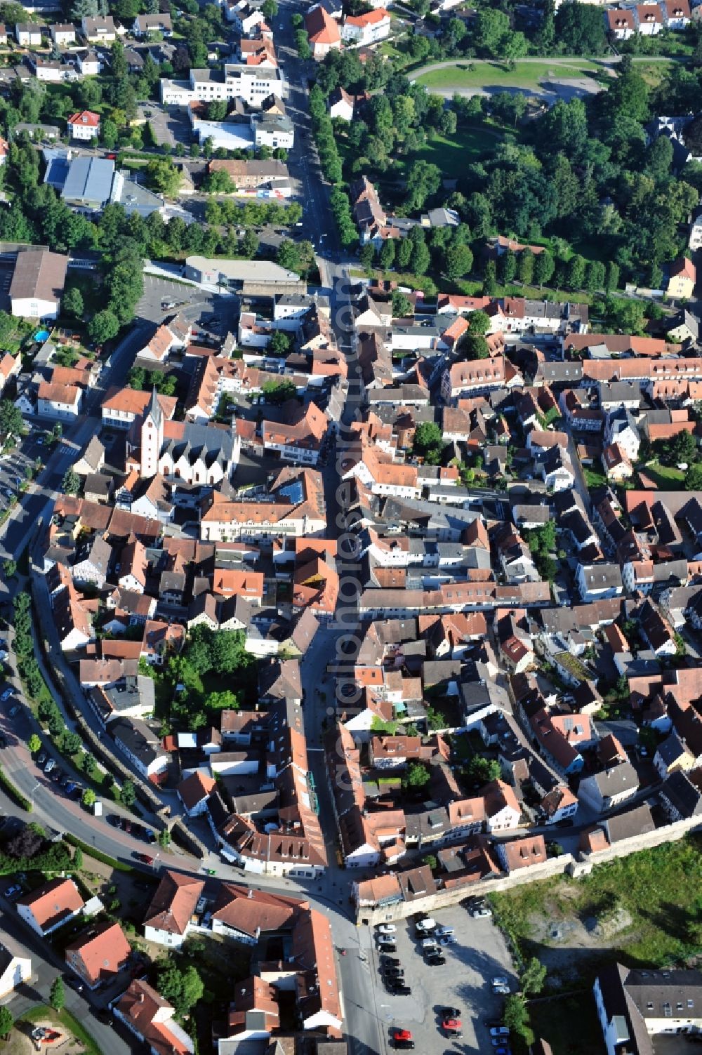 Babenhausen from above - View of the old town and downtown of Babenhausen in the state of Hesse