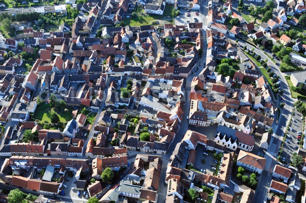 Babenhausen from above - View of the old town and downtown of Babenhausen in the state of Hesse