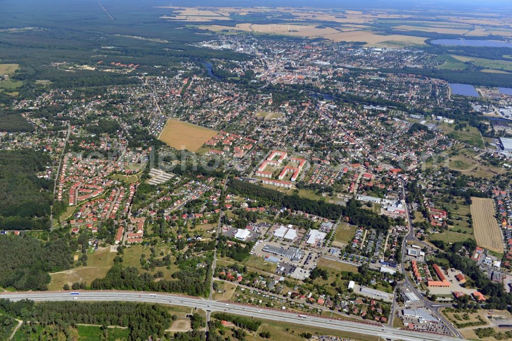 Aerial photograph Fürstenwalde - Cityscape the cathedral city Fürstenwalde of the state Brandenburg. Among the three districts of middle, north and south